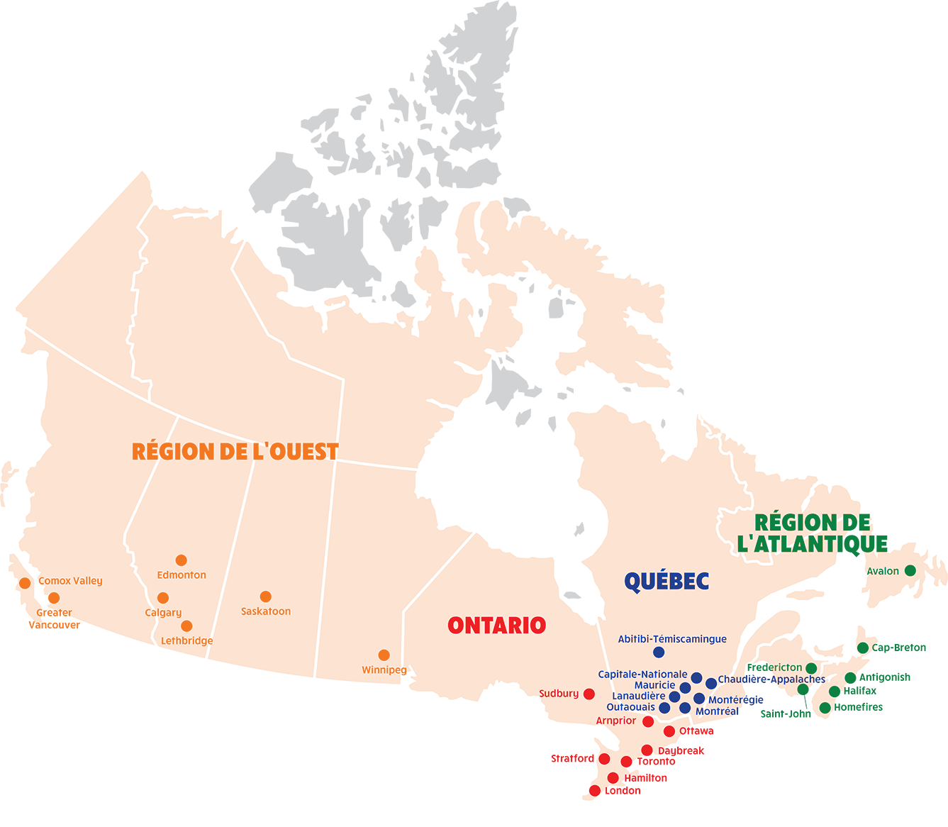 Carte des communautés de L'Arche au Canada